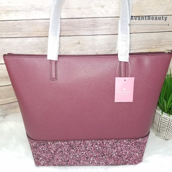 Glitter Kate Spade Penny Greta Court Cherrywood Tote New - Picture 11 of 15